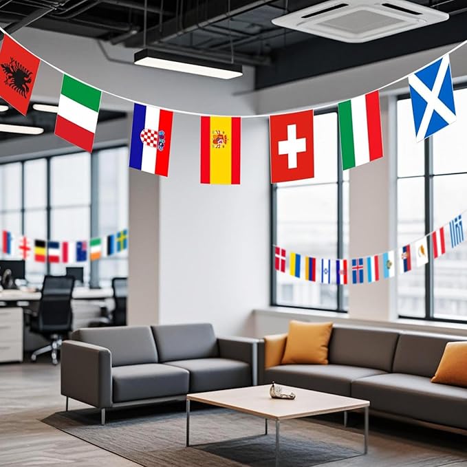 International Flags of The World 200 Countries Pennant Bunting World Flag Banner for Themed Parties, Grand Openings, Around the World Decorations