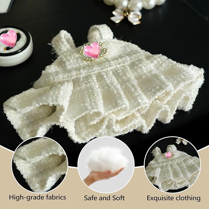 17cm Doll Clothes Set with Fashion Accessories - Premium Luxury Baby Doll Outfits & Designer Clothes Bundle, Unique Fashion Style Dresses with Hat & Pearl Necklace & Bag Accessories (White)