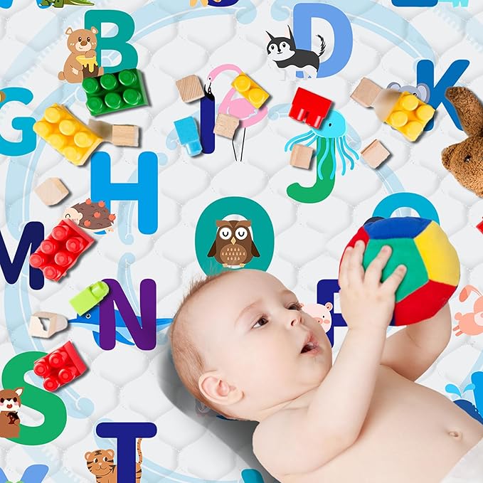 Baby Play Mat，Thick Soft 50" X 50" Playpen mat, Non-Slip and Machine Washable Baby Play Mats for Floor，Crawling Mat for Babies, Toddlers & Infants to Play and Learn (Animal Alphabet)