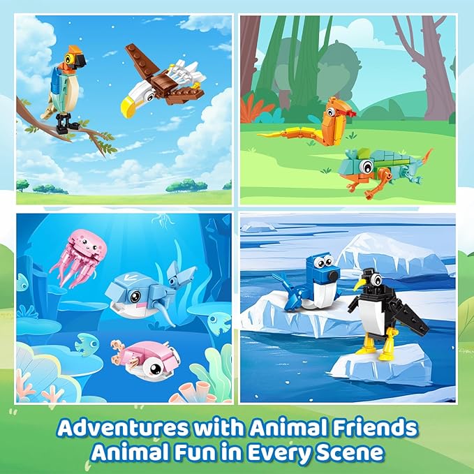 24 Packs Party Favors for Kids – 779 PCS 6-in-1 & 12-in-1 Animal Building Blocks Set with Animal Cards – Goodie Bag Fillers, Classroom Prizes, Birthday & Christmas Gifts for Kids Ages 6-12