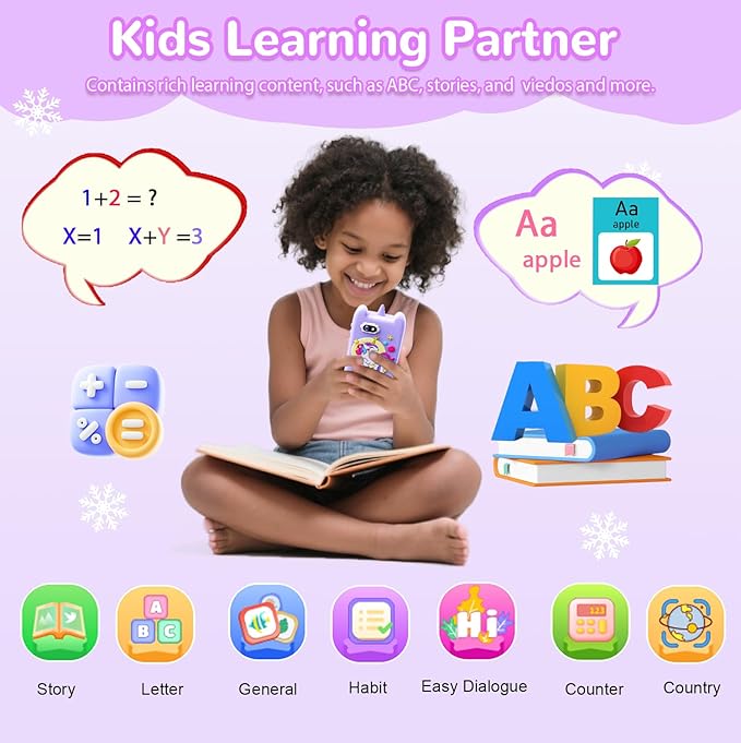 Lapare Kids Smart Phone Toys, Christmas Birthday Gifts for 3-8 Year Old Girls, Touchscreen HD Dual Camera Cell Phone with 32G SD Card(Purple)