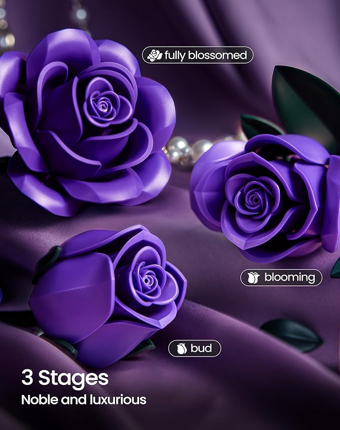 iATOM Purple Rose Bouquet Building Set, Artificial Flowers Botanical Collection for Adults Women, Gift for Halloween & Valentines Day - Gothic Home Office Table Centerpiece Decor - IA11017