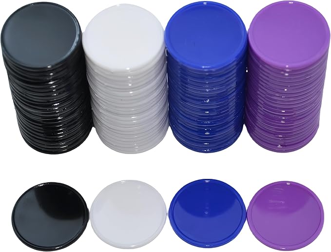 Smartdealspro Set of 100 1 Inch Opaque Plastic Learning Counters Mini Poker Chips Game Tokens with Storage Box (4 Color-Black,White,Blue,Purple)