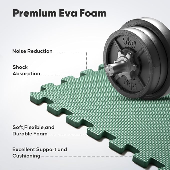 Home Gym Mat, Puzzle Exercise Mat, EVA Interlocking Foam Floor Tiles for Home Workout Equipment and Kids' Play Areas - Blue, 24 in x 24 in x ½ in - (Green, 16 Pack(64 SQ FT))