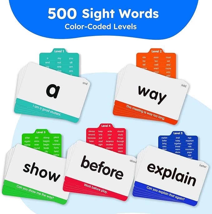 BenBen 650 Sight Words & Phonics Flash Cards, Learn to Read CVC, Blends, Long Vowel Sounds, Dolch & Fry High Frequency Site Words for Pre-k Kindergarten 1st 2nd 3rd Grade Kids Ages 3-9