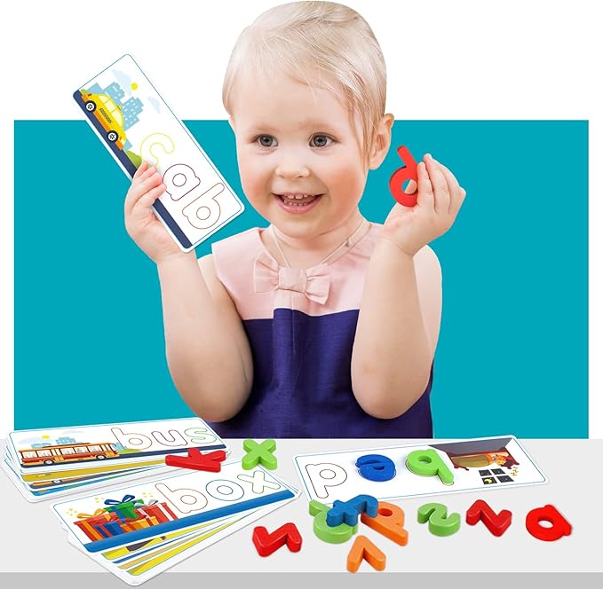 Learning Educational Toys for 2 3 4 5 6 Years Old Boys Girls, See & Spell Matching Letter Game with Alphabet Cards for Kids, Preschool CVC Word Builders Toy, Christmas Birthday Gifts for Age 2-4 4-6