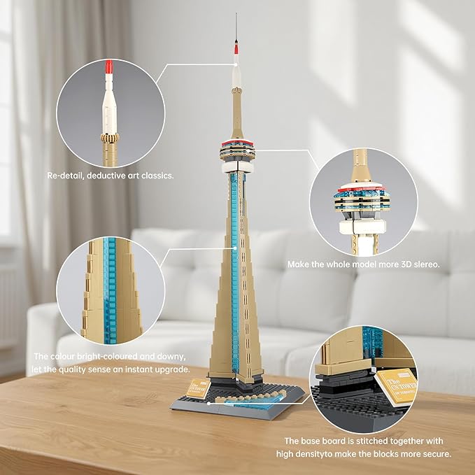 CN Tower Building Blocks Sets Toronto Architecture Building Kits Famous Landmark Model Toys Gift for Adults Kids Teens 400 PCS