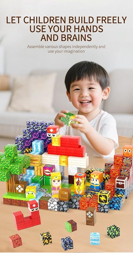 Magnetic Blocks, 200-Piece 0.8in Build Knight&Princess Magnet Game Set, Stacking Building Blocks Cubes Magnets for Kids, STEM Sensory Creative Toys Games for Toddler Boys & Girls 676