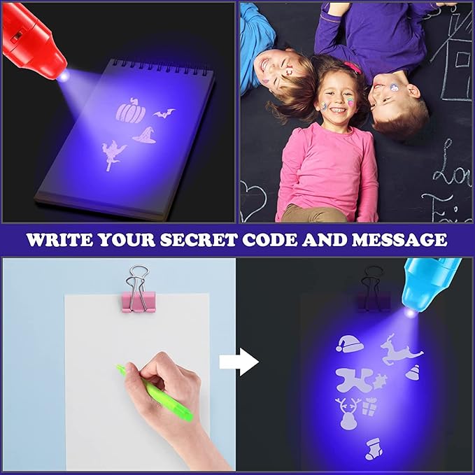 30PCS Invisible Ink Pens with UV Light, Party Favors for Kids, Spy Pens, Magic Pen Disappearing Ink for Writing Secret Message, Classroom Prizes, Stocking Stuffers