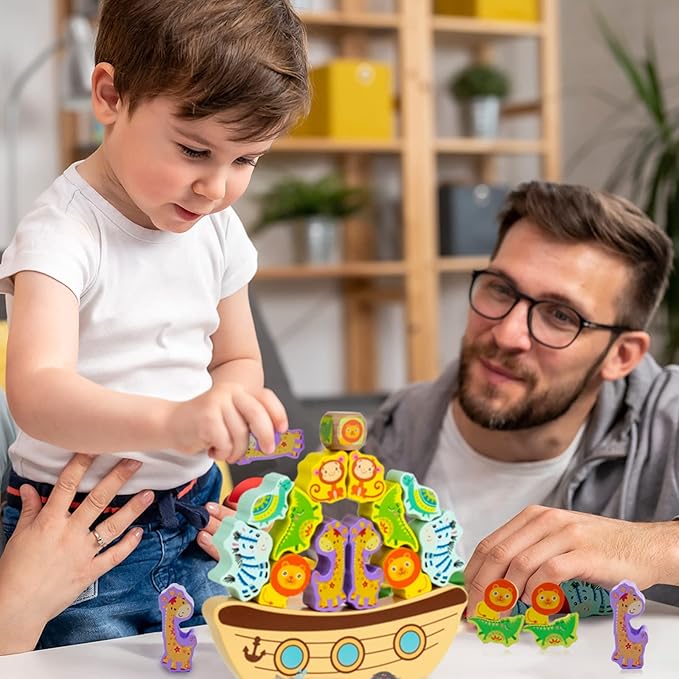 Board Games for Kids & Adults, Noah's Ark Wooden Balance Stacking Toys, Team Building Blocks STEM Toy, Fine Motor Stacking Balance Game, Baptism Easter Birthday Gift for Boys Girls