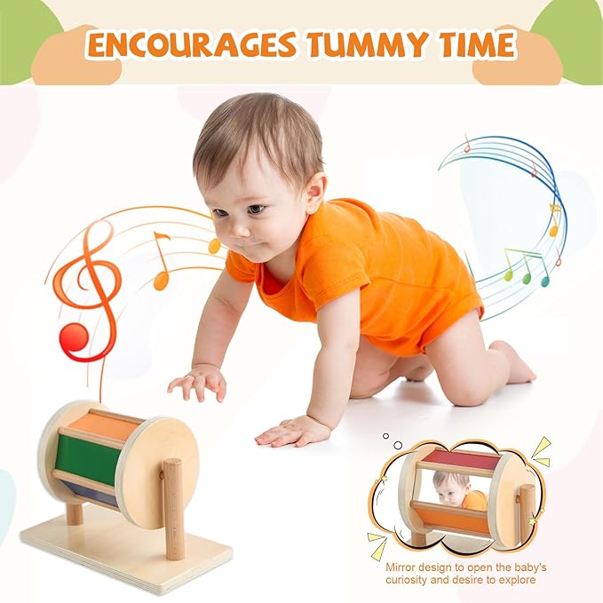 Adena Montessori Full-Size Spinning Drum Montessori Toys for Infant 6 - 12 Months 1 Year Old Babies Toddlers (Typical)