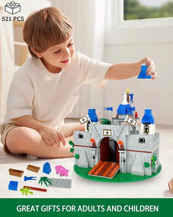 Medieval Knight Castle Building Blocks Set – Comes with 12 Knights Figures , Compatible with Lego Medieval Town Square House Toys , for Adults & Children Ages 6+