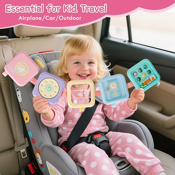 Montessori Toys for 1 Year Old Girls Gifts, Toddler Busy Board, Baby Learning Travel Sensory Toys for Toddlers 1-3, 1st Birthday Gifts, Easter Basket & Stocking Stuffer, Macarons