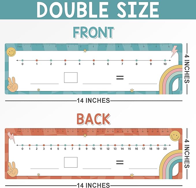 26 Pack Boho Groovy Number Line Dry Erase Boards Cards, 14"x4" Double-Sided, Math Manipulatives for Kids, Student, Kindergarten Elementary Special Education 1st Grade Classroom Must Haves