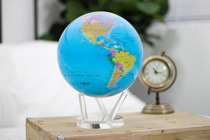 MOVA Globe – Blue Political Map 8.5” | Rotating World Globe Powered by Light | Educational Home Decor, No Batteries or Wires Needed