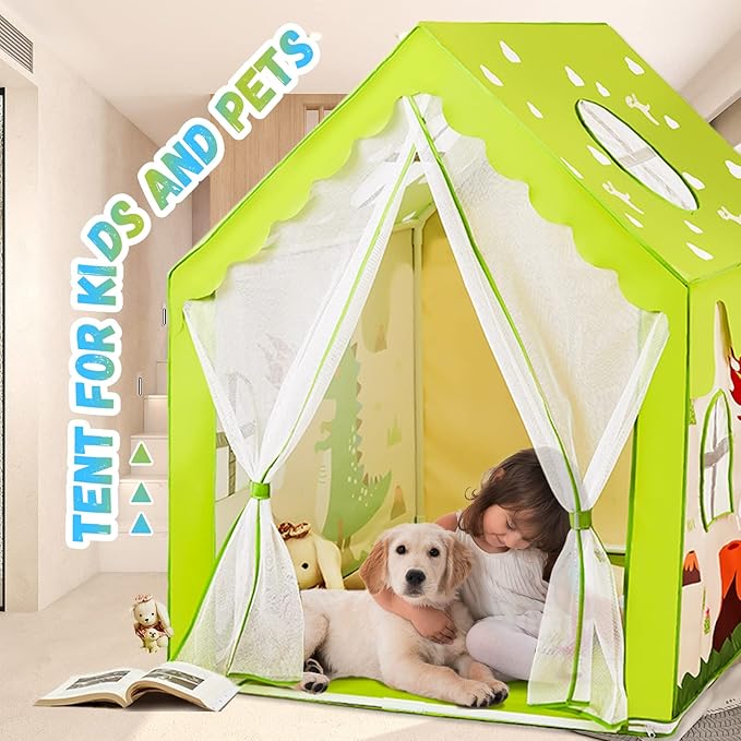 TTLOJ Gift for Christmas Dinosaur Style Kids Play Tents for Boys Girls, Castle Tent, Large Playhouse Toy for Toddler Play House, Teepee Tent Indoor Outdoor (Ball Lights NOT Included