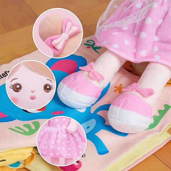 OUOZZZ 13" Soft Baby Doll Toys for 1 + Year Old Girl Gifts, Birthday Gifts for 1 Year Old Girl Christmas Plush Toys Gift for Toddler Kids Pink Dress