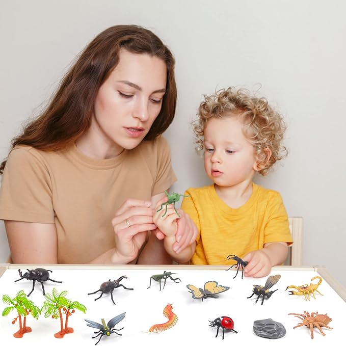 UNIQUE KIDS Mini Insect Figure Creatures in Tube 15 pcs Set | Realistic Tiny Little Animals for Sensory Bin, Birthday Party Favor, Toddler 3-5 (Insect)