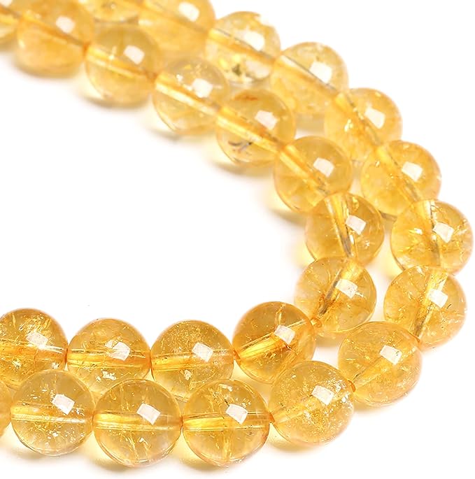 10MM 36PCS Natural Citrine Yellow Quartz Crystal Round Spacer Loose Beads for Jewelry Making 15 inches DIY Bracelet Necklace