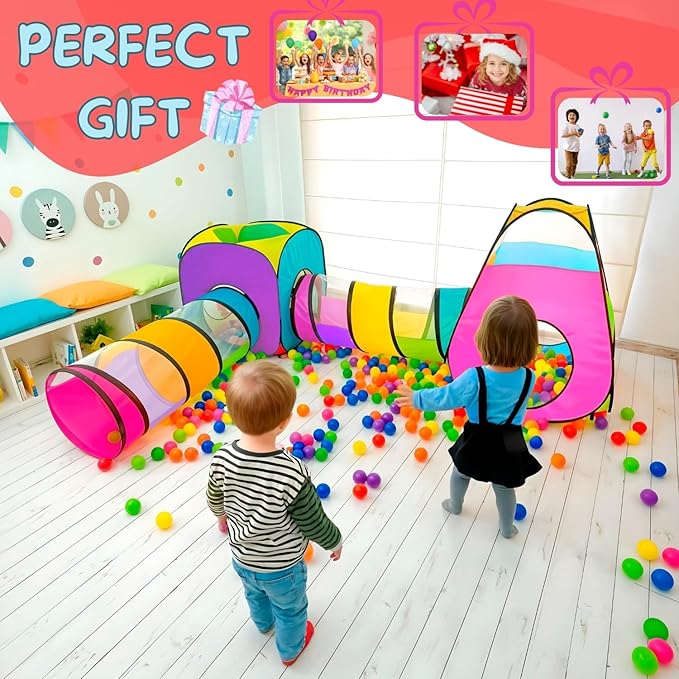 4pc Pop Up Children Play Tent : 2 Crawl Tunnel + 2 Tents : Kids Tents for Boys, Girls, Babies & Toddlers for Indoor & Outdoor : Large Children Playhouse Ball Pit
