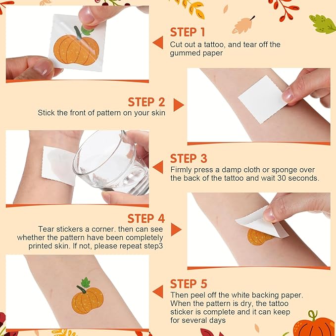 Landhoow 240 Pcs Fall Tattoos Temporary Autumn Glitter Face Tattoos Cool Body Sticker Costume Accessory Tattoos Party Favor