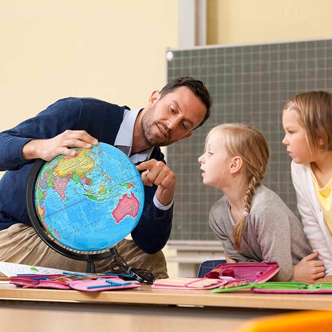 GOCHANGE Classroom Globes Elementary, 13in Political Teaching Globe with Countries & Capitals & State Capitals, Large Globes for Adults & Children