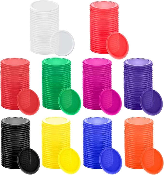 Coopay 300 Pieces 10 Colors Bingo Chips Bulk, 1 Inch Game Tokens Kids Reward, Plastic Learning Counters Disks Counting Discs, Poker Chips Bingo Markers for Math Practice (Style 2)