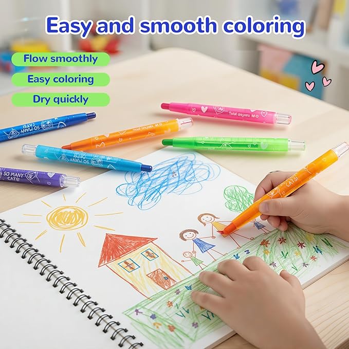 M&G 24 Colors Washable Non-Toxic Crayon Set for Toddlers Children Coloring, Twist Crayons for Kids Toddlers, Art Supplies for Coloring Book for Gifts and School Projects