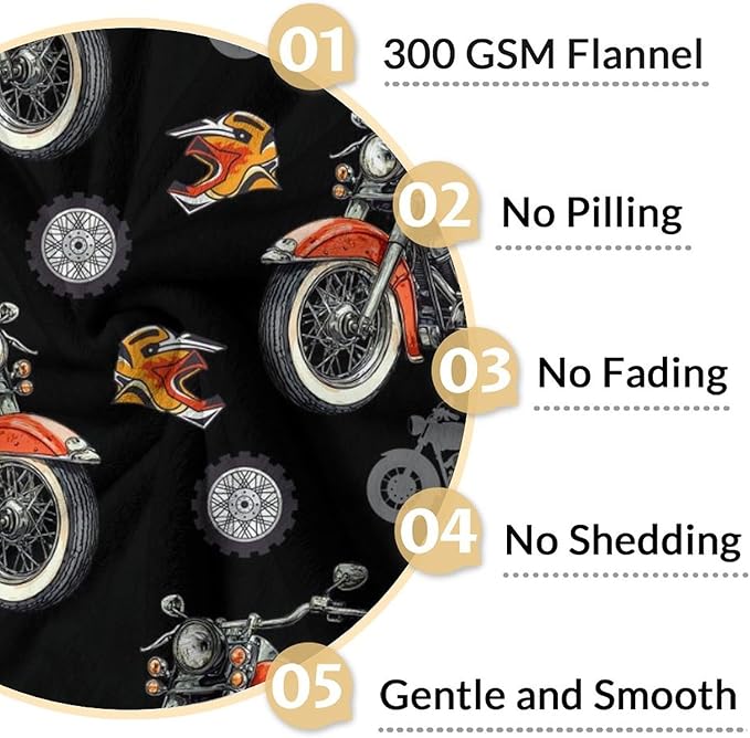 Throw Blankets for Boys Men Motorcycle Blanket Gift for Kids Adults - 60x80 Inches Soft Cozy Throw for Sofa Chair Couch Bed