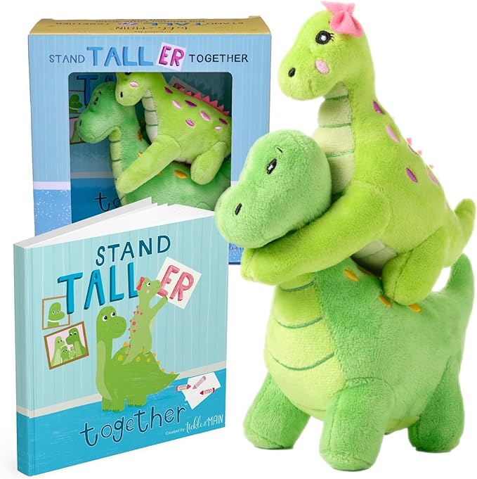 Tickle & Main Big Brother Gift Set with Dinosaur Plush & Storybook - Green Cotton Plush, 7" & 5.5", Ages 2+ - Big Brother Book & Little Sister Dinosaur Toy for Sibling Bonding