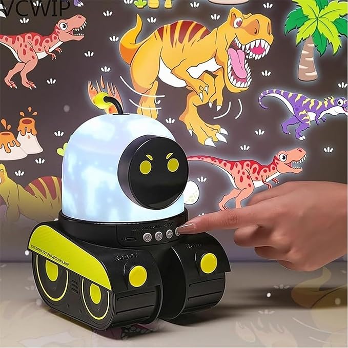 Kids Cartoon Projector Lamp, Cartoon Robot Car Projection Lamp, Rechargeable Robot Night Light with Music, Universe Starry Sky Rotate LED Animal Holiday Room Decor, 21 Discs(1pc)