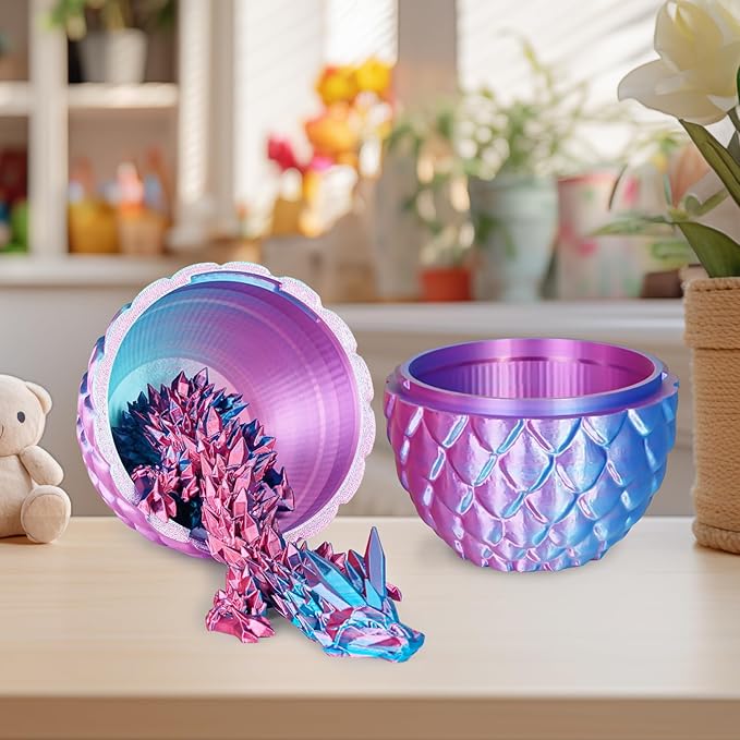 Dragon Eggs with Dragon Inside, 3D Printed Surprise Funny Gifts for Kids, Articulated Dragon Fidget Toys for Adults, Executive Desk Toys Office Room Décor (Gradient Light Purple-Red, M-Size)