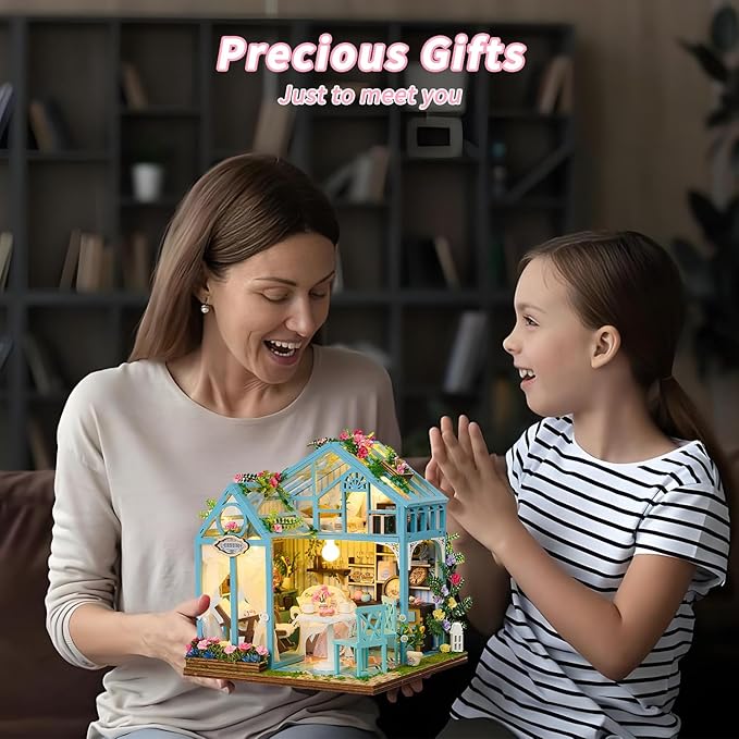 Miniature House Kit for Adults - Tiny House Kit with Furniture & LED Light - DIY Wooden Dollhouse Miniature Kits for Adults Teen - DIY Adult Craft Kits Creative Gift for Home Decor