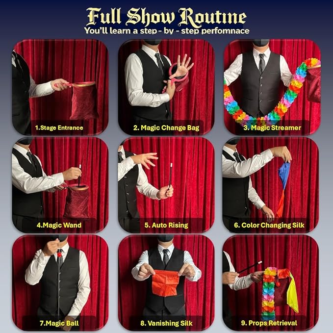 6Pcs Christmas Magic Trick Set for Stage Shows | Holiday Change Bag Routine with Vanishing Silk & Magic Ball | Easy Magic Kit for Beginners