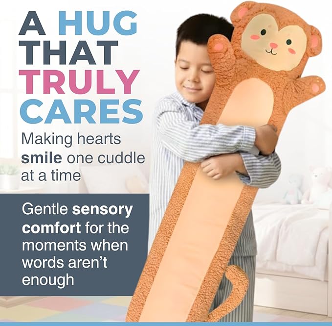 Monkey Plush Body Pillow for Kids | Long Stuffed Animal Cuddle Pillow | Soft Hugging Toy | Plushie Gift for Girls & Boys | Long Plush Body Pillow for Sleep & Comfort | Small, 23 Inches