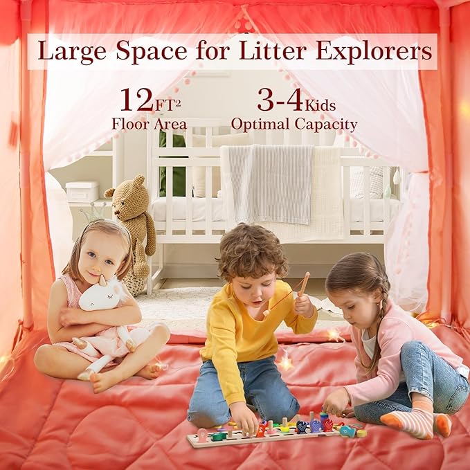 EagleStone Large Kids Play Tent with Star Light, Padded Mat,Toddler Tent Indoor,Playhouse for Toddlers, Boys, Girls, Indoor Bed Tent Gift Toy