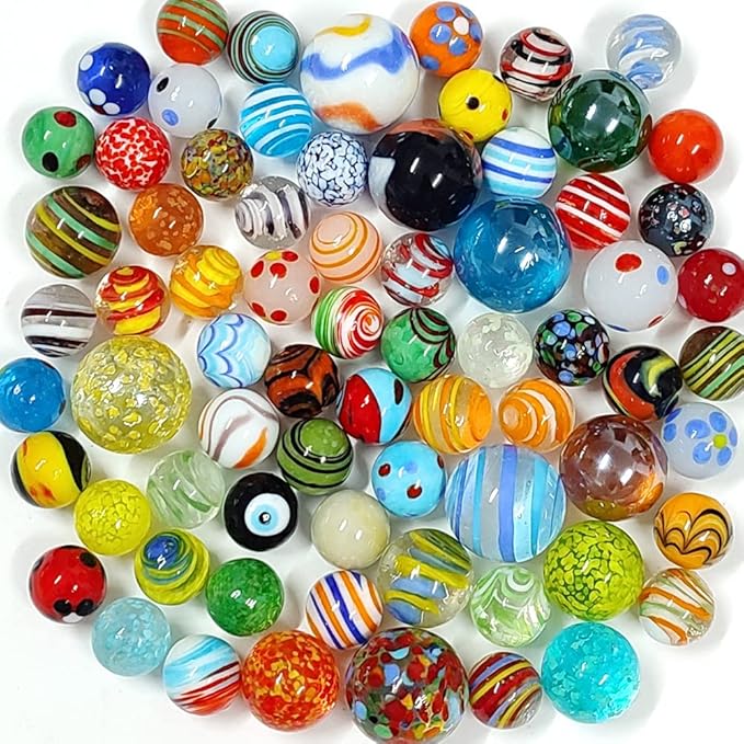 71pcs Assorted Marbles for Kids Handmade Big and Small Glass Marbles Bulk Set for Marble Game Toy Cool and Colorful