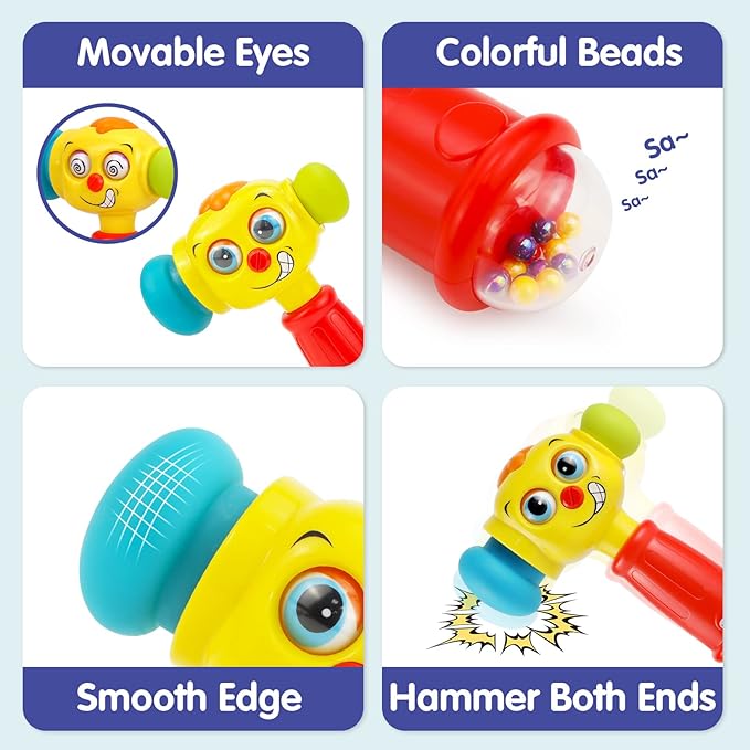 HOLA Toys for 1 Year Old Boy Birthday Gift - Hammer Baby Toy 12-18 Months, Musical Toddler Toys 1-2 with Light Flashing, Learning Toy for Toddlers 1-3 Easter Basket Stuffers for Babies Toddler