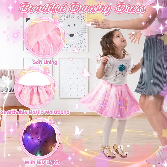 Princess Dress Up Clothes for Little Girl, Light Up Princess Cape Set with Crown, Princess Dresses for Girls 3-8 Role Play, Princess Toy Gift for Halloween Christmas Birthday Party