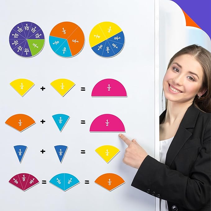 78 PCS Magnetic Fraction Tiles, Educational Math Learning Manipulatives Set for Preschool Elementary School, Fraction Bar Set Educational Learning Tool Kit for Classroom, School Supplies