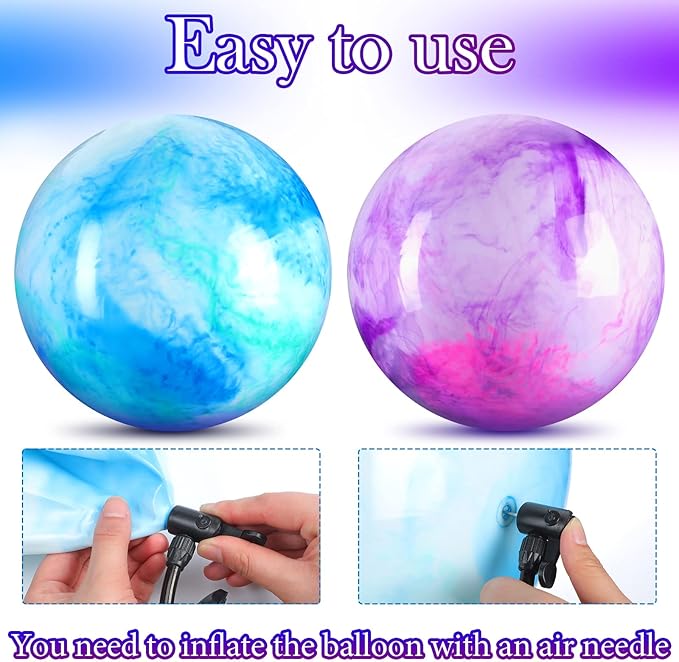 Deekin 2 Pcs 15 Inch 18 Inch Marbleized Bouncy Balls Large Inflatable Rubber Sensory Ball for Playground Outdoor Water(15 Inches,Blue and Purple)
