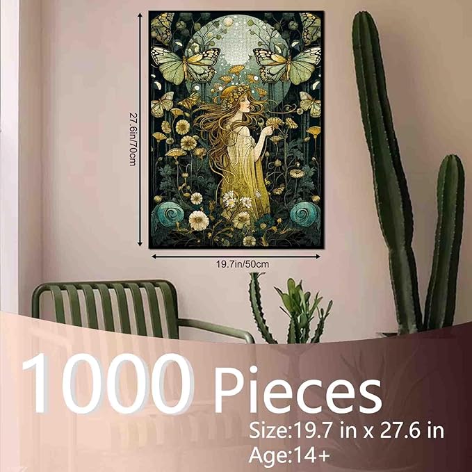 Tucocoo Beautiful Girl Jigsaw Puzzles for Adults 1000 Pieces, Butterfly Floral Woman Art Jigsaw Puzzle Colorful DIY Craft Puzzles for Home Decoration Gifts, Family Puzzle Perfect for Game Nights