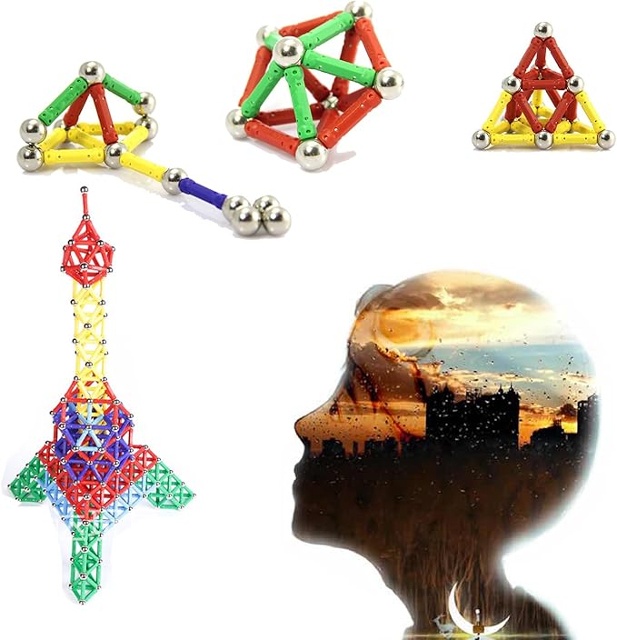 206Pcs Magnetic Building Sticks Blocks, Magnet Educational Toys STEM Toys for Kids and Adult, 3D Construction Building Toy with Storage Bag