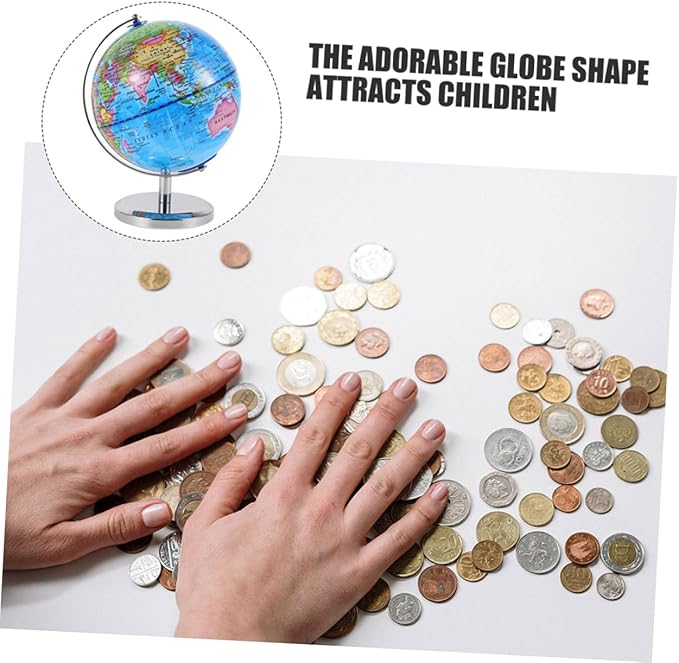 Globe Shape Coin Storage Earth Piggy Bank for Kids Decorative World Map Coin Bank