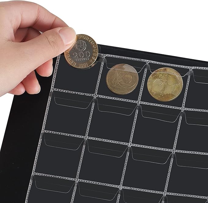 200 Pockets Coin Albums - 1.8x1.8 inch Grid Blue Coin Book 10 Pages Coin Collection Holder Letter Size Coin Storage Book 4.5x4.5 cm Pocket CS0220BL
