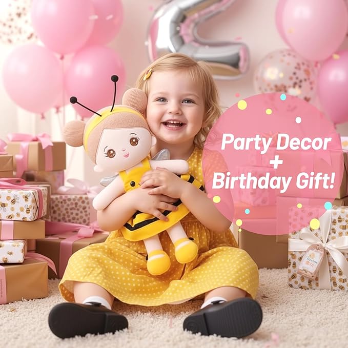 OUOZZZ 12" Soft Baby Doll Toys for 1 + Year Old Girl Gifts, Birthday Gifts for 1 Year Old Girl Christmas Plush Toys Gift for Toddler Kids Yellow Bee Dress