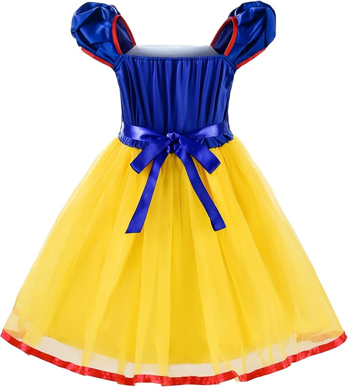 ReliBeauty Girls Elastic Waist Backless Princess Dress Costume with Accessories, Yellow,150
