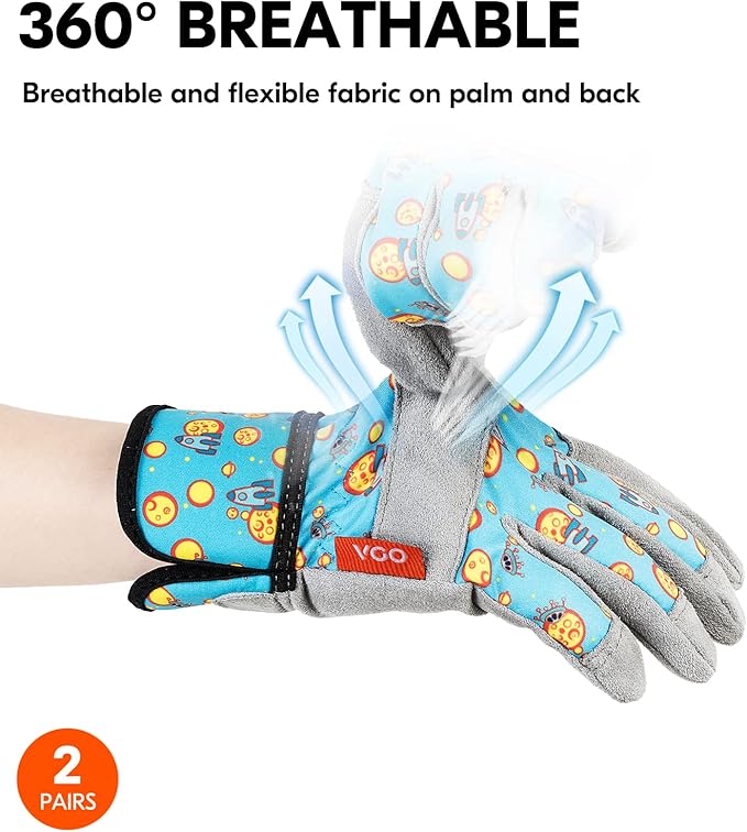 Vgo... 2Pairs 6-7 Years Kids Gardening Gloves,Children Yard Work Gloves,Soft Safety Outdoor Playing Gloves(Size KID:L,2 Color,KID-MF3561)