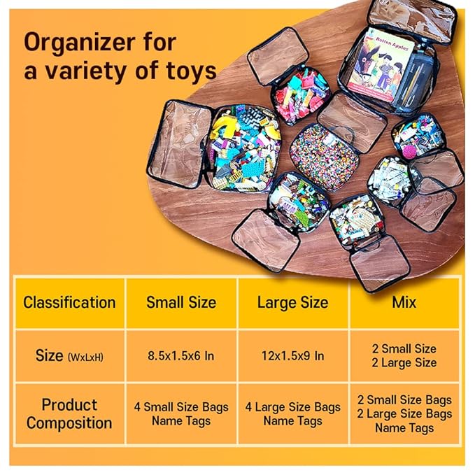holay 4 Packs PVC Zippered Blocks Set, Toy, Clay, Board game Storage Organizer Case (Name Tag, Manual Pocket) (Black, Small)