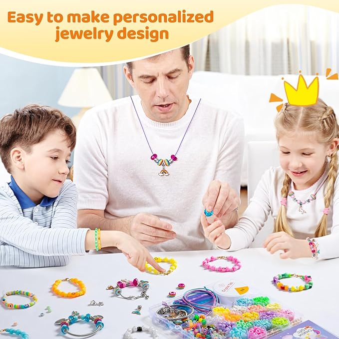 Taybonds Bracelet Making Kit for Girls Ages 4-12, 2200+ Beads Jewelry Craft Set with Charms, Unicorn Mermaid Pendants, Alphabet Beads, DIY Necklace Bracelet Kit Gift for Kids